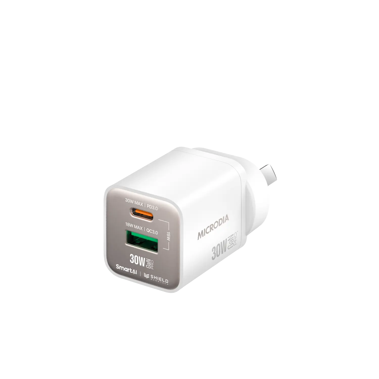 MICRODIA SMARTCube™ Nano 30W GaN Pro Wall Charger, Dual-Port - White