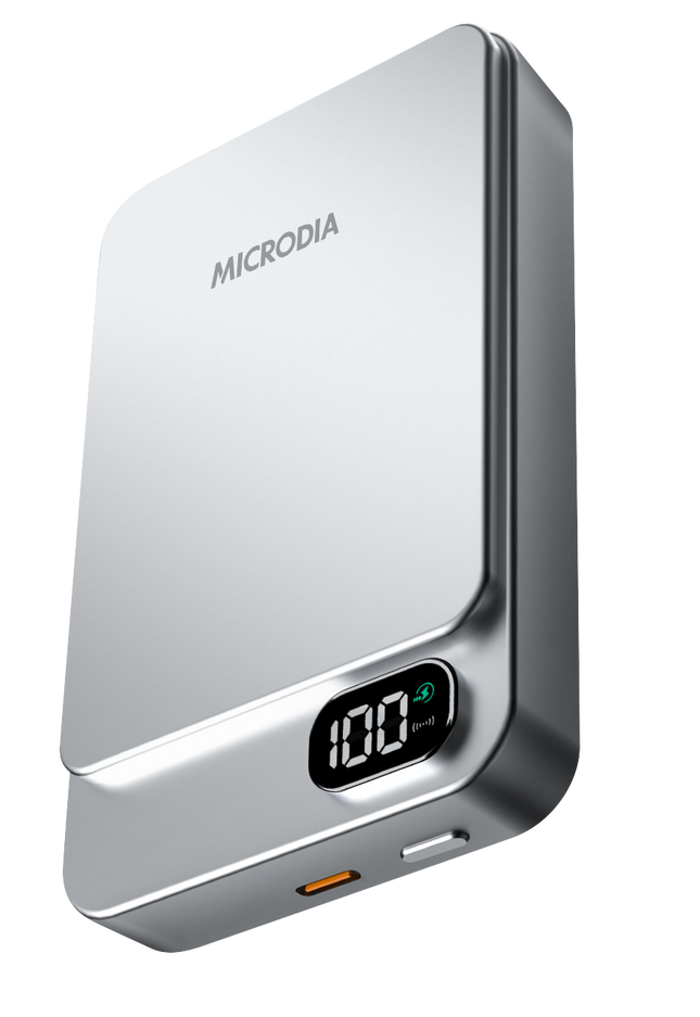 MICRODIA SnapPower™ Aluminaire 35W (15W + 20W) Magnetic Power Bank - 10,000mAh - Silver